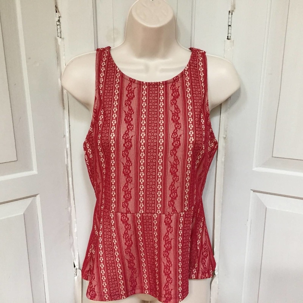 Alya Red Lace Peplum Sleeveless Top